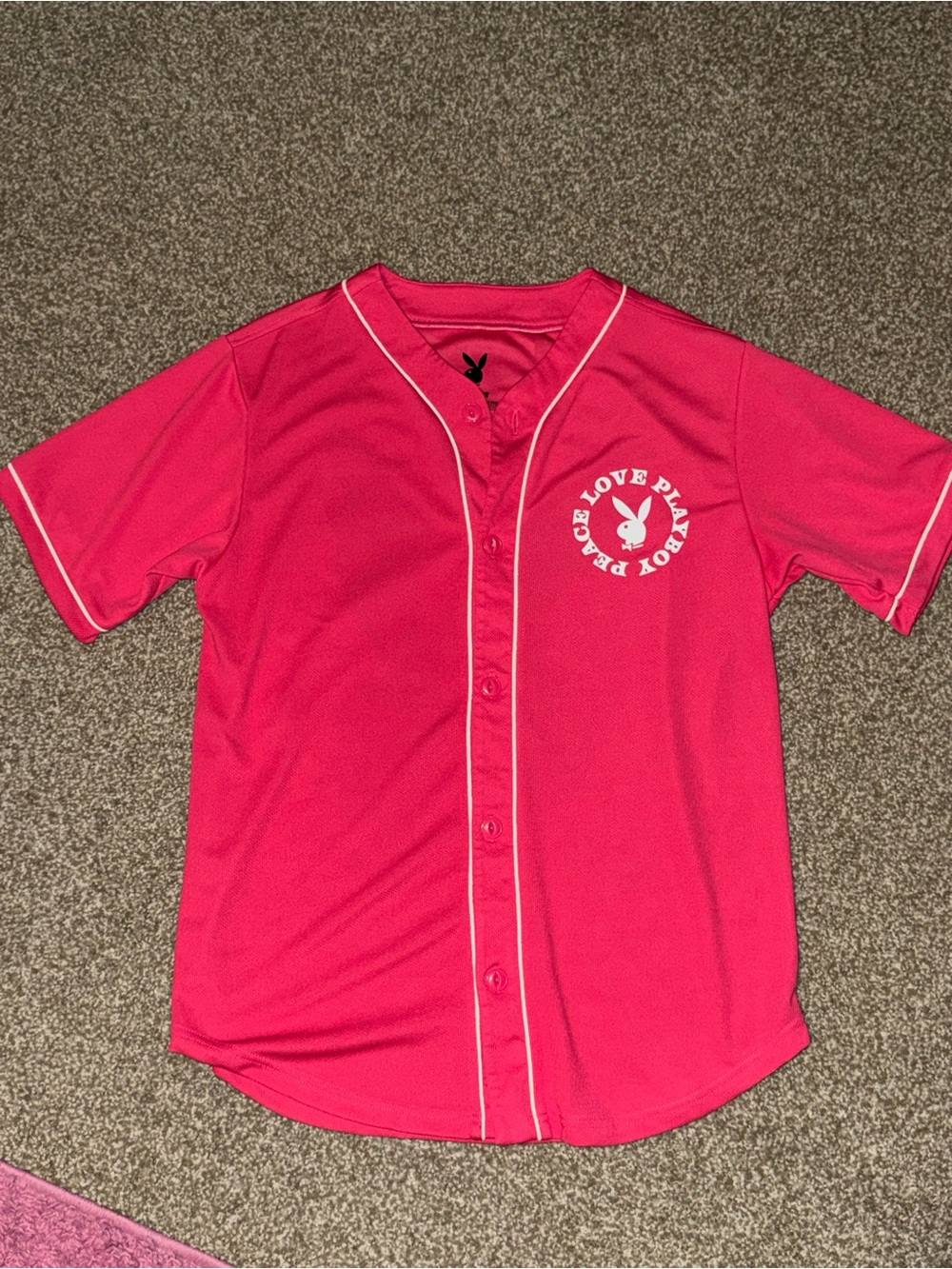 PLAYBOY Hot Pink Baseball-Style Jersey with White Logo